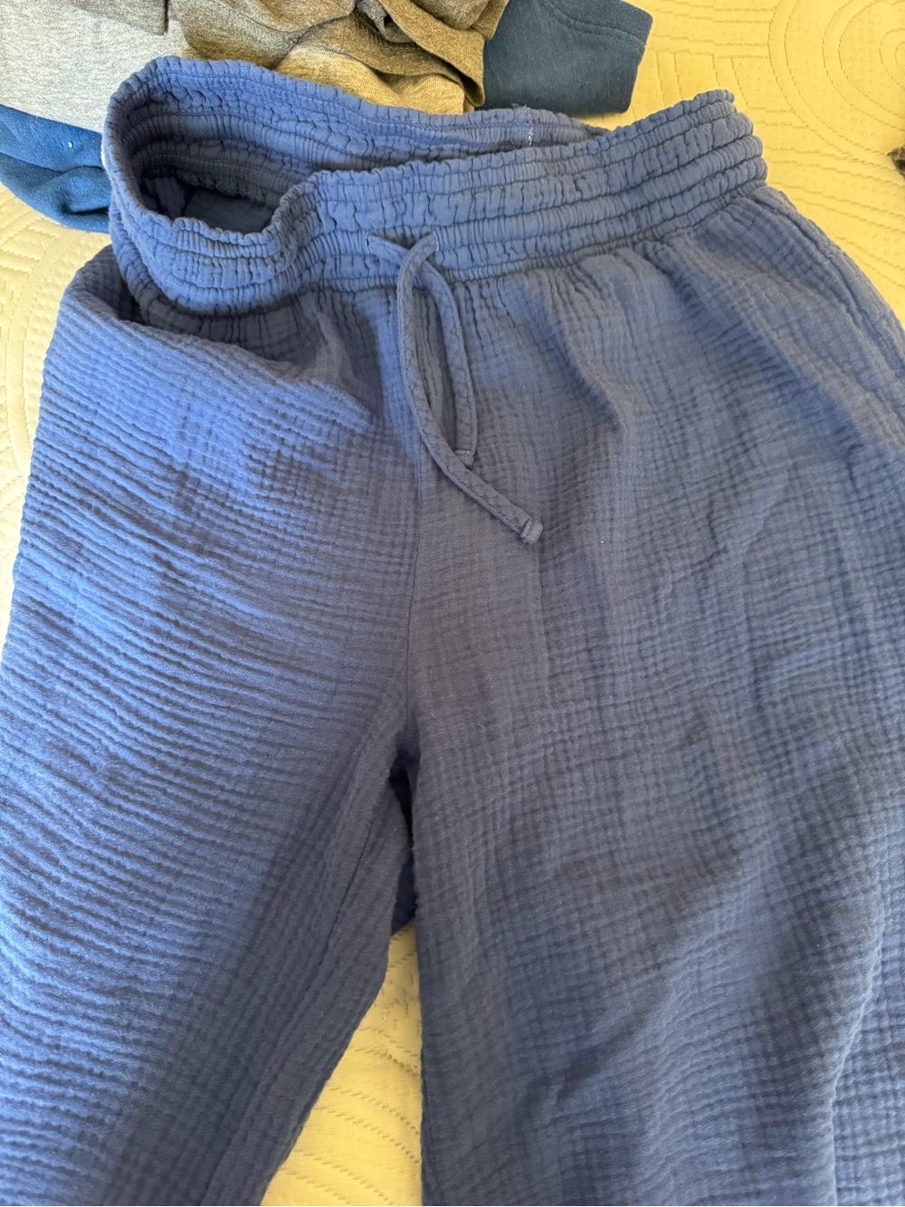 Women Navy Blue Cotton Gauze Lounge Pants